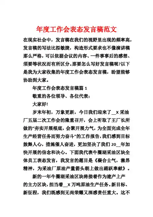 年度工作会表态发言稿范文