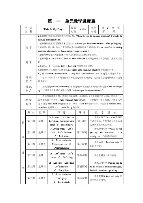 五年级英语PEP(下册)教学进度表