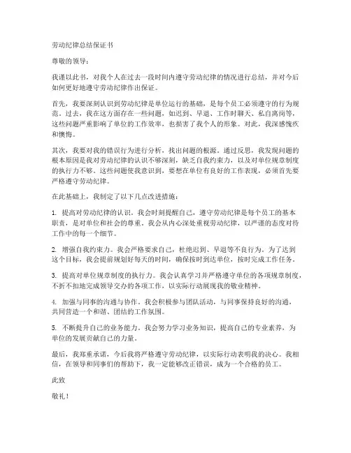 劳动纪律总结保证书