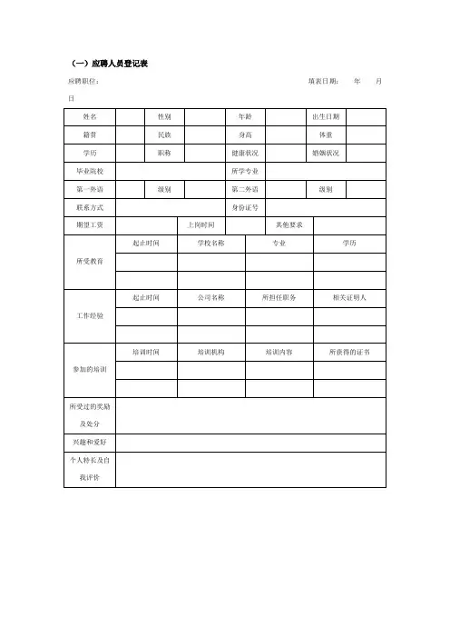 应聘人员登记表及面试成绩评定表