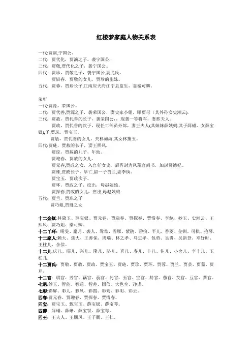 红楼梦家庭人物关系表