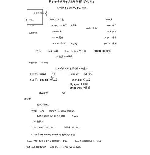 新pep小学四年级上册英语第三单元知识点归纳