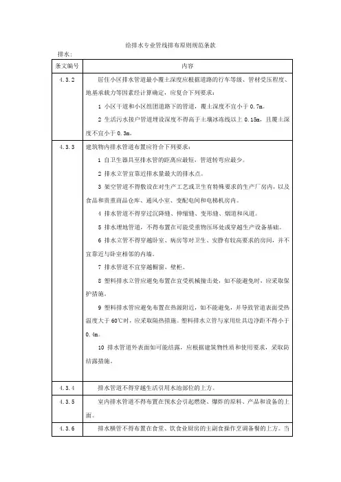给排水专业管线排布原则规范条款