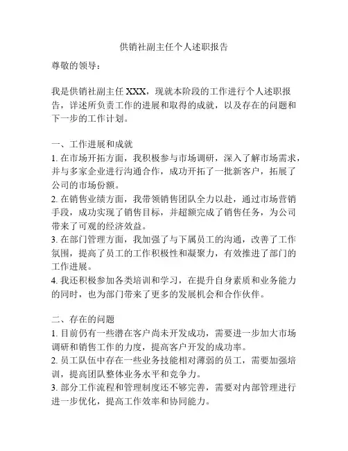供销社副主任个人述职报告