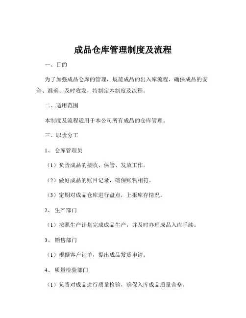 成品仓库管理制度及流程