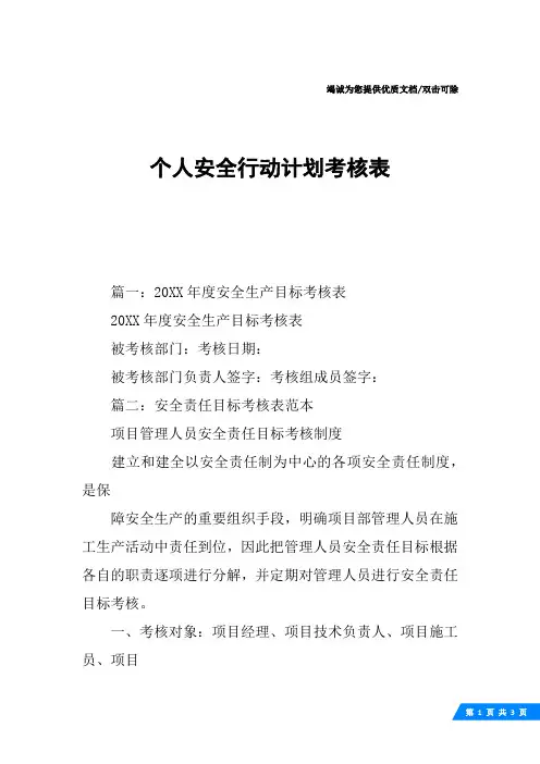 个人安全行动计划考核表