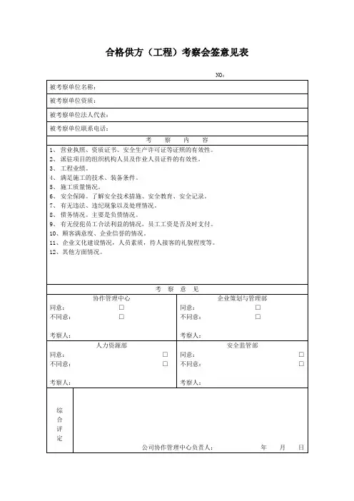 合格供方(工程)考察会签意见表