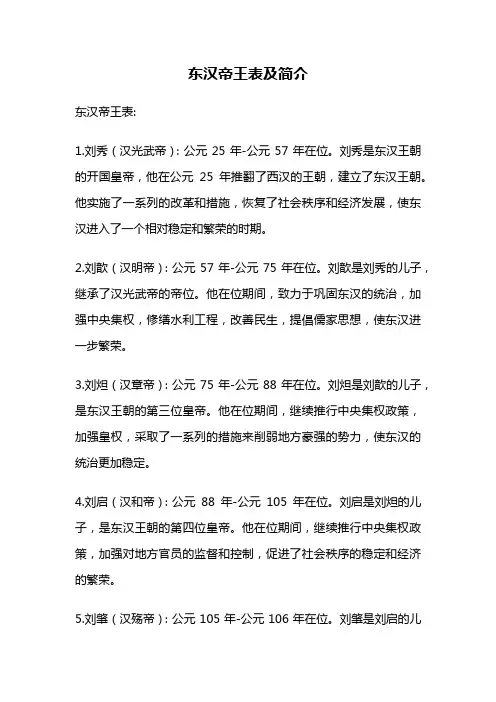 东汉帝王表及简介