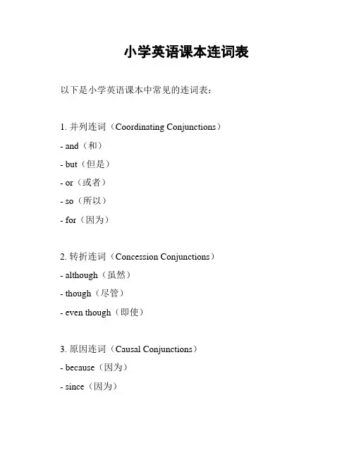 小学英语课本连词表