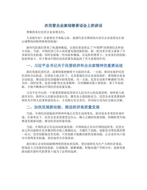 在民营企业家迎春茶话会上的讲话