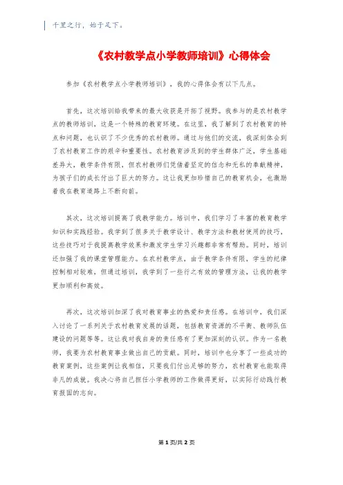 《农村教学点小学教师培训》心得体会