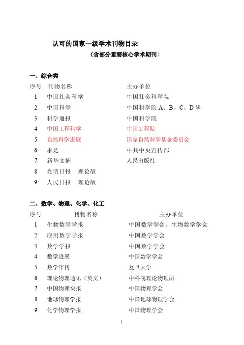 一级学报清单
