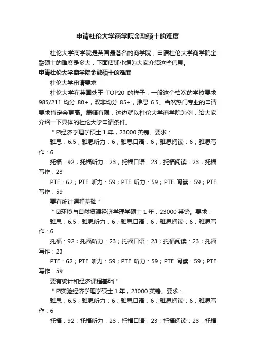 申请杜伦大学商学院金融硕士的难度