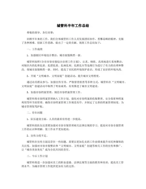 城管科半年工作总结