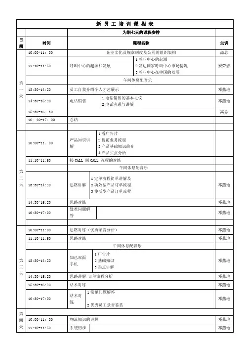 培训课程表