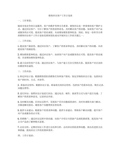 销售回访客户工作计划表