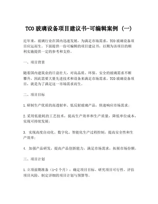 TCO玻璃设备项目建议书-可编辑案例 (一)