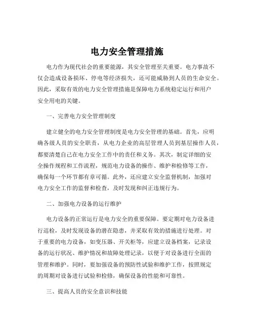 电力安全管理措施