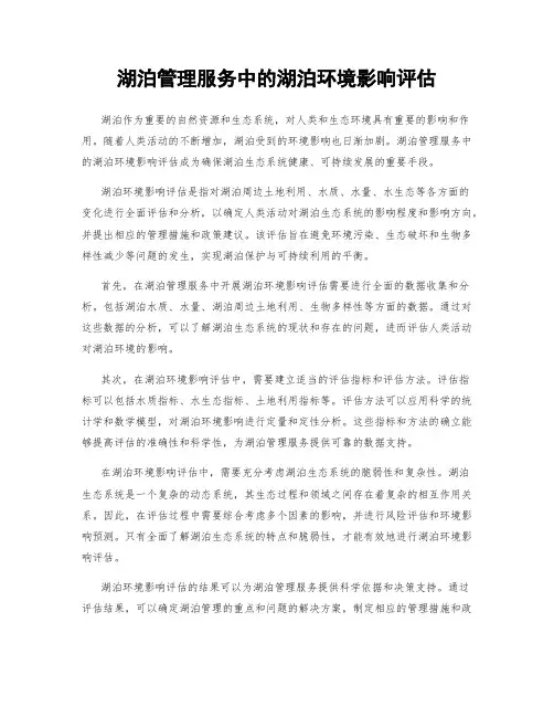 湖泊管理服务中的湖泊环境影响评估