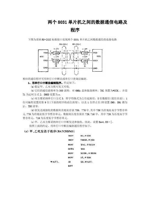 两个8031单片机之间的数据通信电路及程序