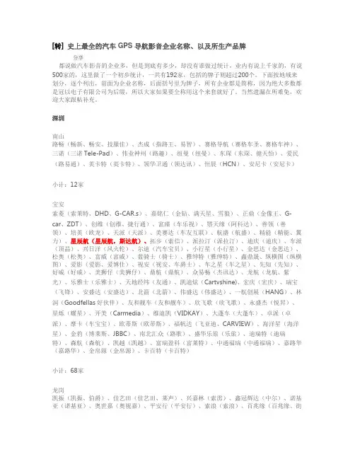 国产汽车导航厂家总汇