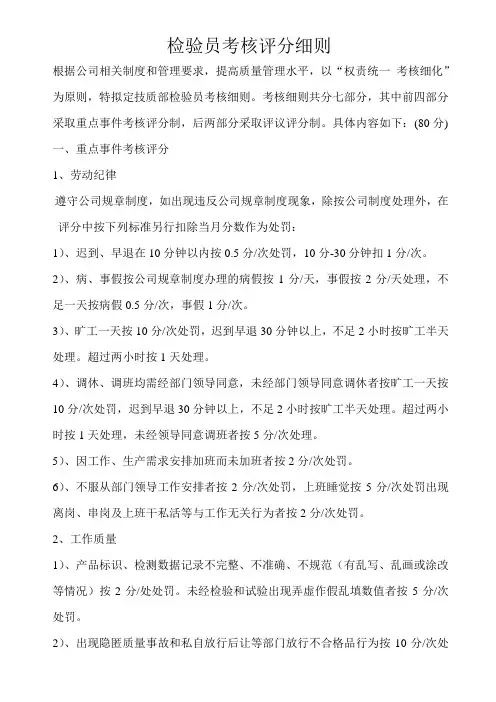 检验员考核评分细则
