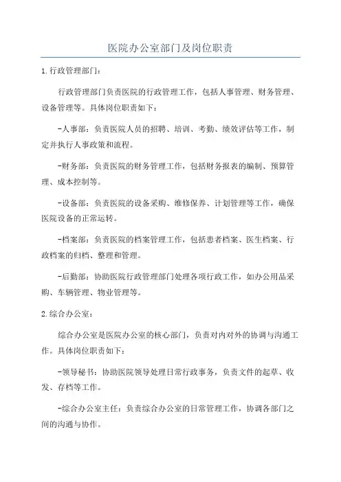 医院办公室部门及岗位职责