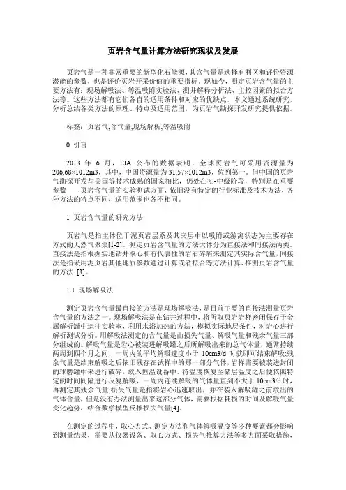 页岩含气量计算方法研究现状及发展