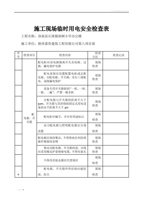 施工现场临时用电安全检查表