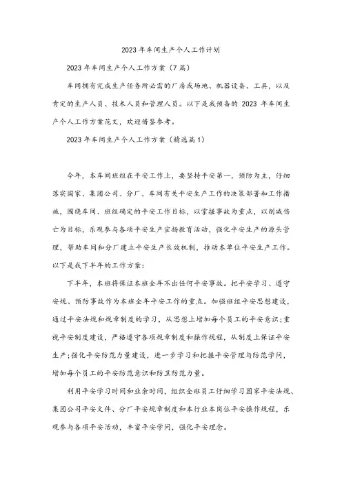 车间生产个人工作计划