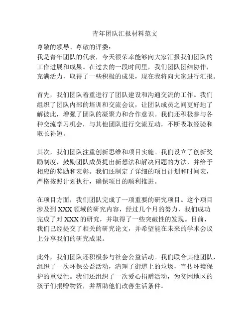 青年团队汇报材料范文
