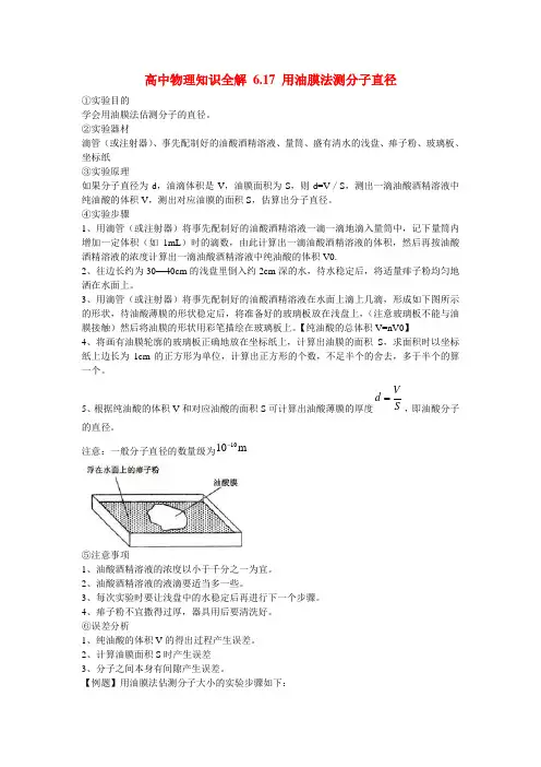 高中物理知识全解 6.17 用油膜法测分子直径
