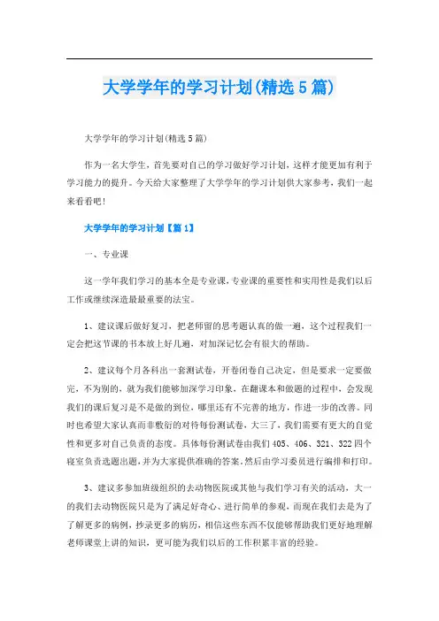 大学学年的学习计划(精选5篇)