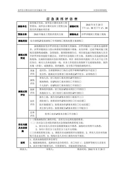 2020年应急演练评估表(参考)word修改可用