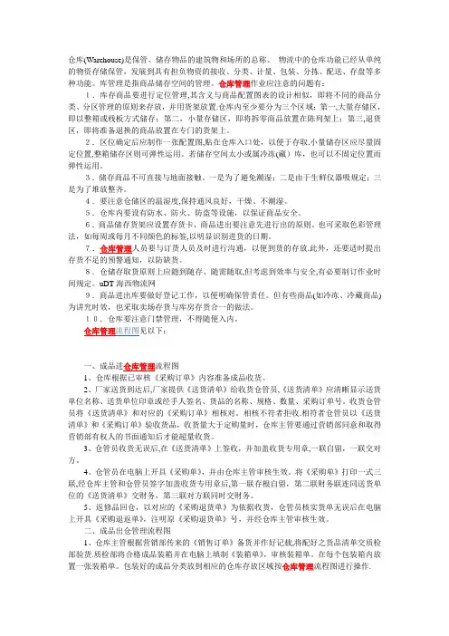 仓库管理流程图(各类仓库通用)