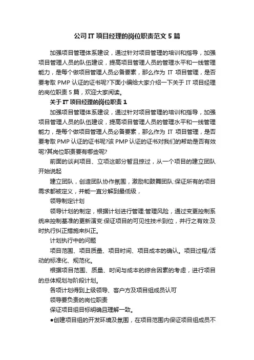 公司IT项目经理的岗位职责范文5篇