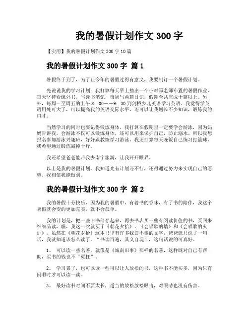 我的暑假计划作文300字