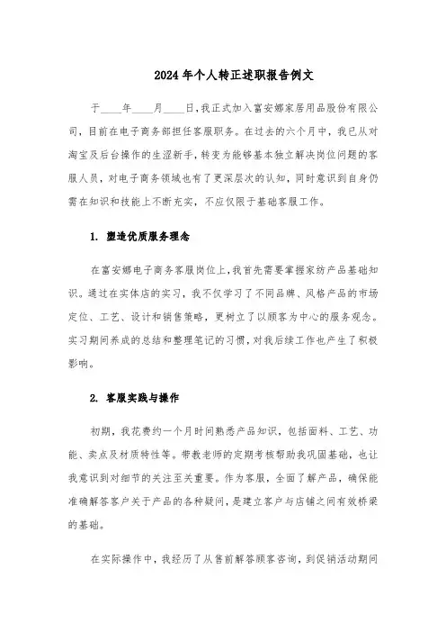 2024年个人转正述职报告例文（六篇）