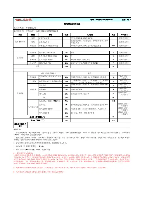 阳光城集团供应商认证评分表