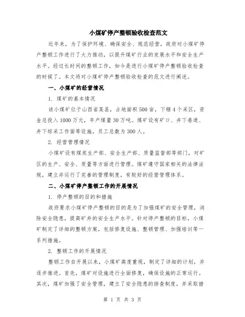 小煤矿停产整顿验收检查范文