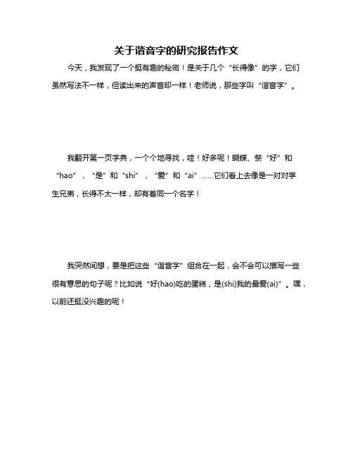 关于谐音字的研究报告作文