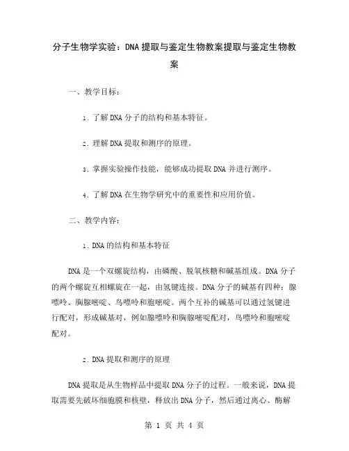 分子生物学实验：DNA提取与鉴定生物教案