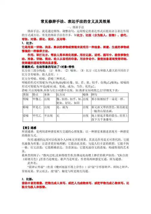 高考常见修辞手法及表达手法的效果