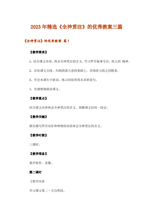 2023年精选《全神贯注》的优秀教案三篇
