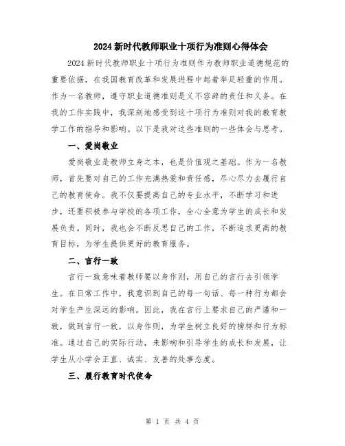 2024新时代教师职业十项行为准则心得体会