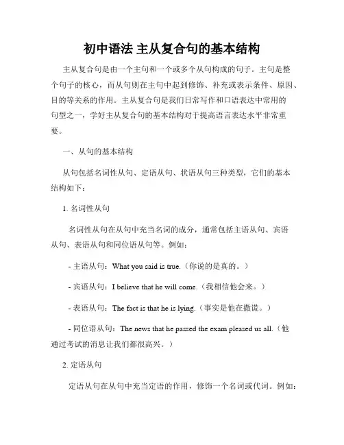 初中语法 主从复合句的基本结构