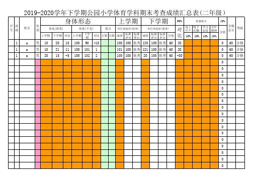 2019-2020下体育学科期末考查成绩汇总表(二年级)