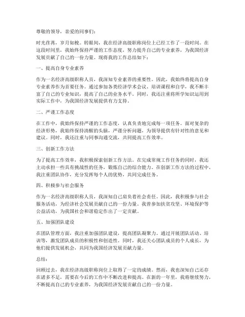 经济高级职称个人工作总结
