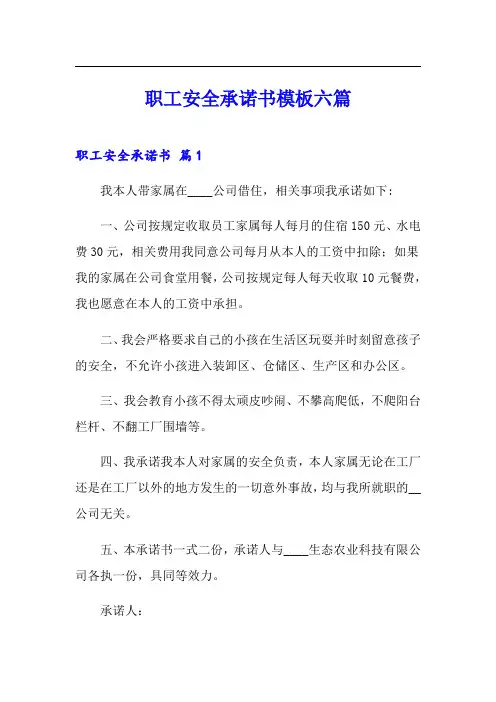 职工安全承诺书模板六篇