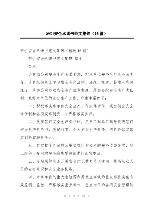 班组安全承诺书范文集锦(16篇)
